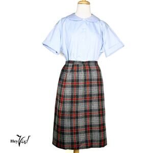 Vintage Pendleton A Line Skirt Gray Red Plaid Wool Petite Size 12 W28 - Hey Viv